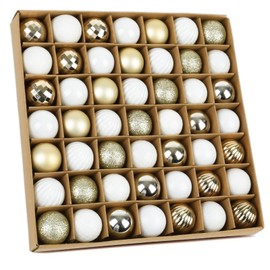 Set of 49 Christmas Baubles White Gold 3 cm Plastic Christmas Tree Baubles Hooks Christmas Baubles Small for Christmas Tree Decorations, Christmas Decoration Baubles Pendant Mini Tree Decoration