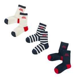 MIKI HOUSE 14-9660-680 WEB Exclusive Socks Pack, Set of 3, Crew Length, Boys, Girls, Baby, Kids, Children's Clothes, Kindergarten Commuting to School, navy