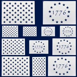 WISYOK American Flag 50 Star Stencils and 13 Stars 1776 Templates, American Flag Templates, Ideal for Painting on Wood, Fabric, Paper, Walls [6 Sizes, 2 Styles] | WISYOK