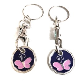 UK Phoenix Trolley Token New £1 Coin Shape 12 Sided Shopping Cart Key Ring Release Shop Locker Keychain (2 x Butterfly)