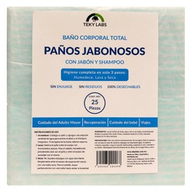 Toallas de Baño en Seco Teky Labs - Limpieza Corporal Sin Enjuague para Adultos Mayores y Pacientes 25 Toallitas