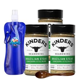 Kinder’s Seasoning – Three (3) 8oz Bottles – Premium South American BBQ Rub for Grilling & Roasting – No MSG, Gluten-Free, Non-GMO – Includes Collapsible Bottle & Wooden Spoon (Total 24 oz) ( Brazilian Steakhouse )