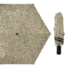 Poeticcity Glitter Gold Golden Texture Folding Umbrella, Anti-UV 3 Folds Lightweight Parasol, Compact Windproof Strong Umbrellas for Car Travel Sun & Rain