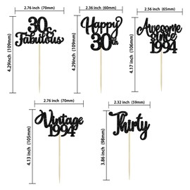 30 piezas de adornos para cupcakes de feliz 30 cumpleaños con purpurina, treinta púas de cupcakes clásico de 1994, vítores a 30 fabulosas decoraciones para pasteles para 30 cumpleaños, boda,