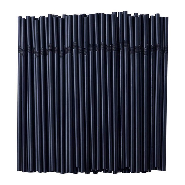 500 Pcs Black Disposable Plastic Flexible Straws.(0.23'' diameter and 7.7" long)