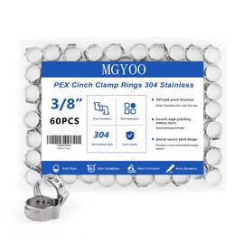 MGYOO 3/8 inch Pex Clamps 60pcs Pex Crimp Rings Single Ear Hose Clamps Stainless Steel Pex Fittings Cinch Clamp Ring for PEX Pipe Tubing