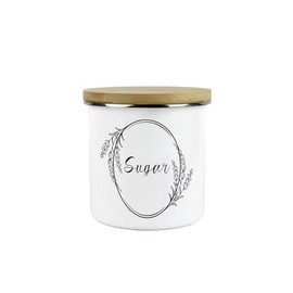 Purely Home Floral Border Sugar Storage Canister - Minimalist Kitchen Decor Gift - Metal/Enamel Hot Drinks Storage Container