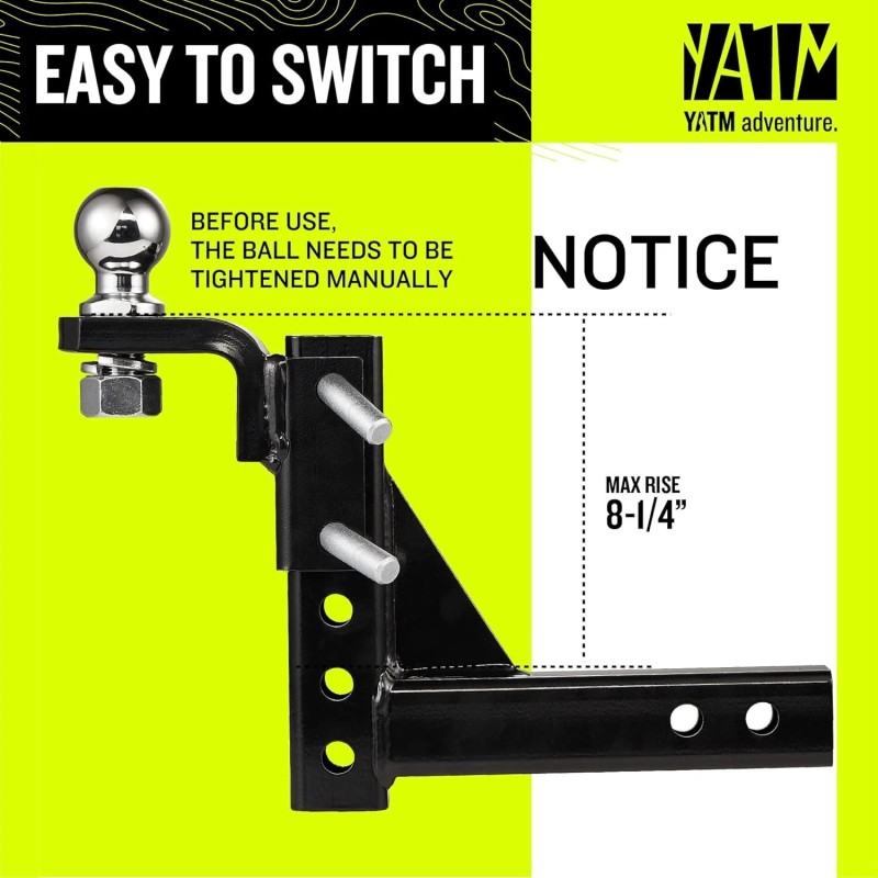 YATM Adjustable Trailer Hitch 2 Inch Receiver Drop Hitch 9