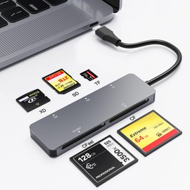 CFast Card Reader 5 in 1, USB-C CFast 2.0 Card Reader 5Gbps, Simultaneous Reading for CFast/CF/SD/TF/XD Cards, Memory Card Adapter for Camera/MacBook/Computer/PC