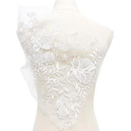 URROMA 4 Pcs Embroidery Lace, White Applique Sewing Flower Fabric Patch Motif Wedding Gown Dress Bridal DIY Crafts