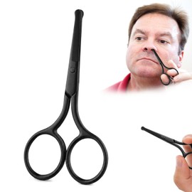 Professional Nose Hair Scissors with Rounded Tips, Small Safe Precision Trimming Shears, Sharp Stainless Steel Blades for Nasal, Ear, Facial and Body Hair Grooming,Black (Black)