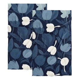 WLLFS Luxury Blue Floral Guest Towels, Decorative Hand Towels for Bathroom, Soft Cotton Fingertip Towels for Face & Hair, Quick-Dry,Bath Towel Set of 2 for Bathroom Decor,12x20 Inches