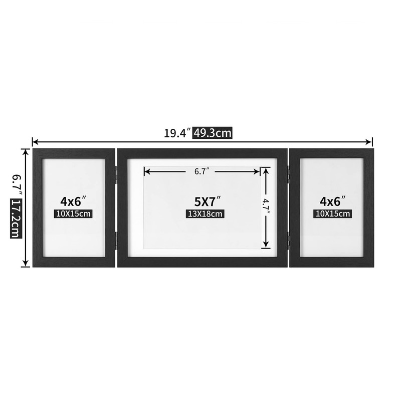 Sonefreiy Picture Frame 5x7 4x6 Multi Black Trifold 3 Photo