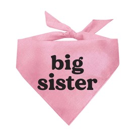Big Sister Dog Bandana | 100% Cotton Adjustable Triangle | Made in USA | Pregnancy Announcement Photoshoot Prop | Black Print | New Baby | Gender Reveal | (Baby Pink, One Size 888)