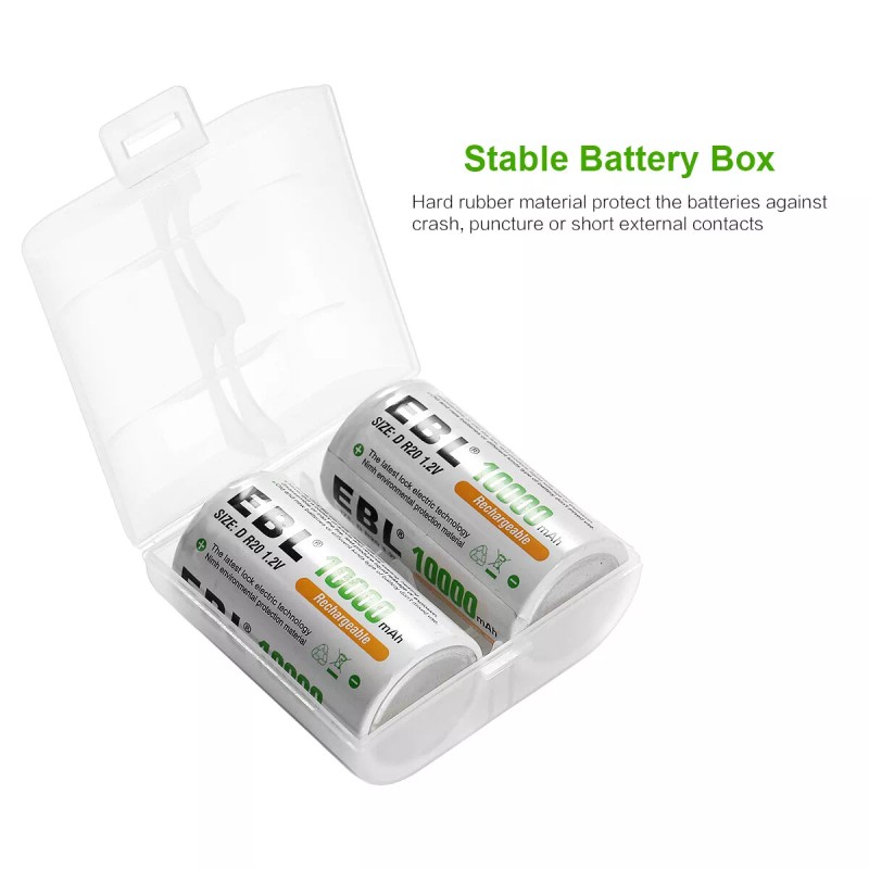 EBL D Cell Size NIMH Rechargeable Batteries 1.2V Battery +
