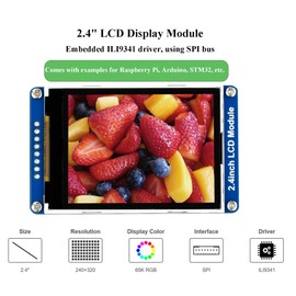 2.4inch LCD Display Module 240x320 Resolution 65K RGB Colors Embedded ILI9341 Driver SPI Interface, TFT Display Screen Compatible with Raspberry Pi 5 Pi 4B 3B+ 3B Pi Zero W WH Zero 2W/Ard/STM32