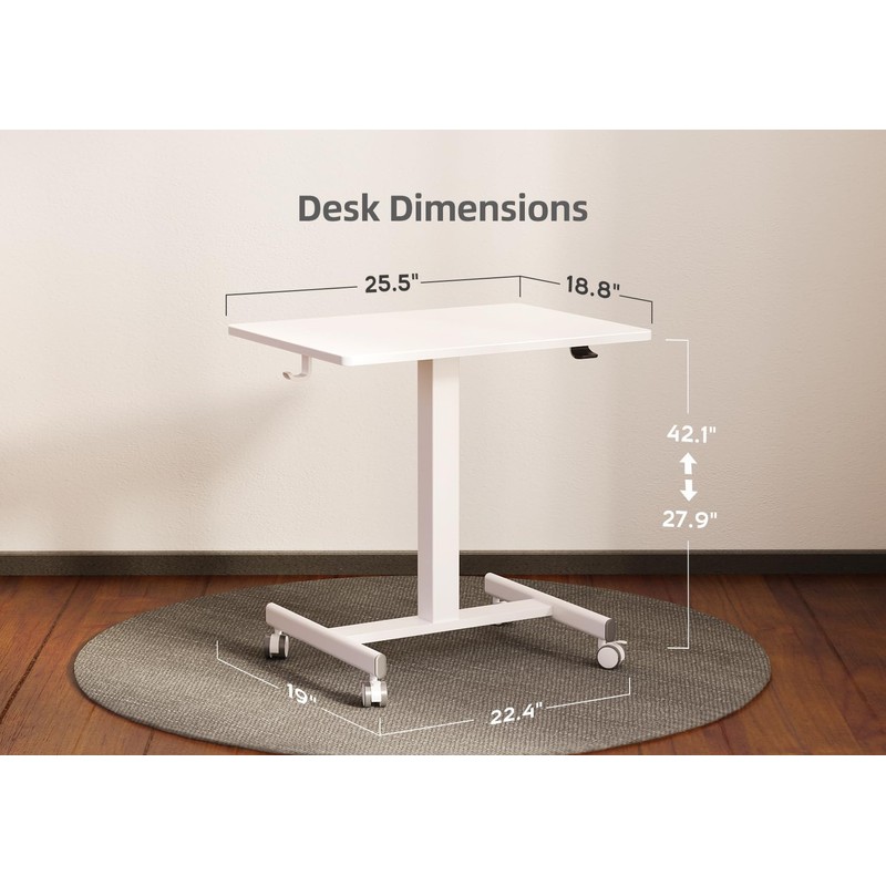 Claiks Mobile Standing Desk, Small Rolling Workstation With Wheels, Pneumatic