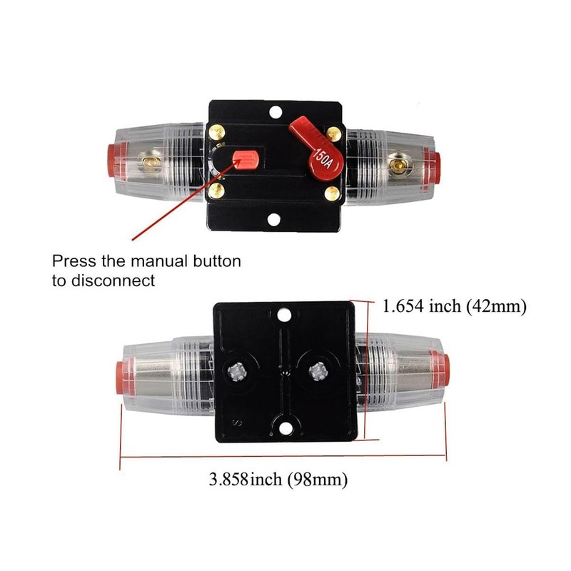 150A Inline Circuit Breaker Reset Fuse, 12V-24V DC Reset Fuse