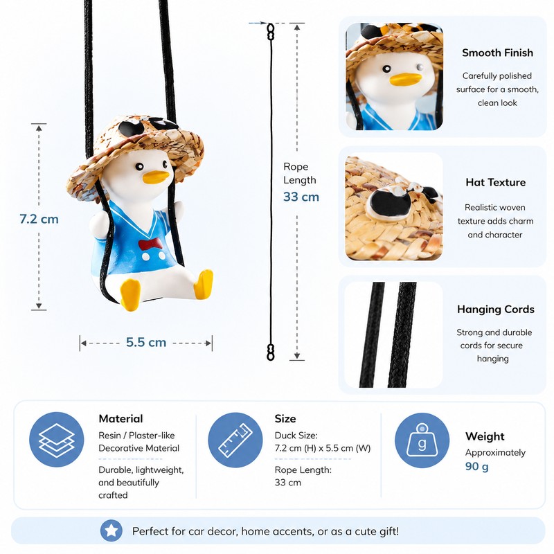 Swinging Duck Car Ornament for Rearview Mirror – Cute Resin