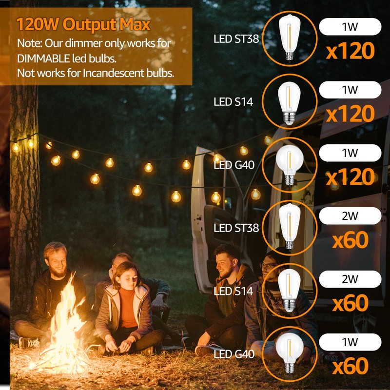 Larkvue 120W Outdoor Dimmer for String Lights with Remote, 4