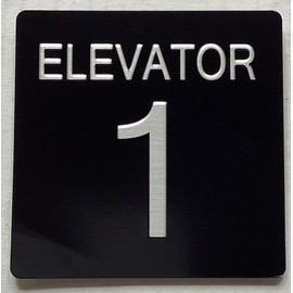 ELEVATOR FLOOR NUMBER SIGN with Raised letters/Image & Grade 2 Braille - Includes Red Adhesive pad for Easy Installation (4" W x 4" H,BLACK, Tacticle Sign) - The sensation line (ELEVATOR NUMBER 1)