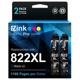 E-Z Ink Pro E-Z Ink Pro 822XL Ink Cartridges Remanufactured Replacement for Epson 822XL Black Printer Ink for Workforce Pro WF-3823 WF-4833 WF-4830 WF-4820 WF-4830 WF-3820 Printer Ink Cartridges (2 Black)