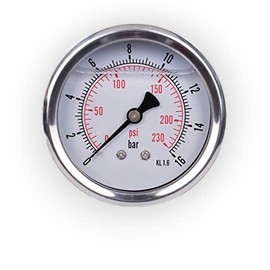 Manometer Glycerine Axial Connection Stainless Steel IP65 63 mm with Back Connection 1/4 Glycerine (0-16 bar)