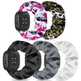 DKGKOO Scrunchie Watch Strap for Women Compatible with Versa 4 / Versa 3 /Sense/Sense 2 Elastic Scrunchy Replacement Band Soft Stretchy Band (5 Pack C,S-Size)