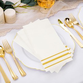 150 Pack Paper Napkins Disposable Guest Towels Gold Lined Elegant Dinner Napkins 2-ply Party Napkins Guest Disposable Soft & Absorbent Paper Hand Towels for Bathroom Kitchen Wedding Party Dinner Event