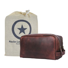 Aaron Leather Goods Leather Toiletry Bag for Men and Women Brown 10.5 Inch (Walnut)
