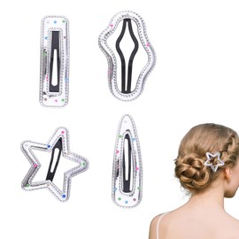 Y2K Silver Star Snap Hair Clip Polka Dot Cloud Shaped Hairpin Water Drop Snap Clips BB Hairclips Bang Side Geometric Barrettes for Women Girls Thin Thick Hair Accessories Pack of 4