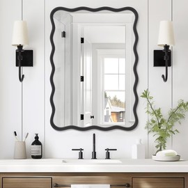 PROHOMEWARE 20 * 28" Black Bathroom Mirror for Wall,Wavy Rectangular Mirror,Vanity Mirror,Bathroom Mirrors for Wall,Wall-Mounted Metal Frame Mirror for Bedroom Entryway Living Room Farmhouse (Black)