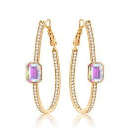 Stunning Austrian Crystal Octagon Hoop Earrings for Women Fashion 14K Gold Plated Hypoallergenic Jewelry Gift (Aurora Borealis)