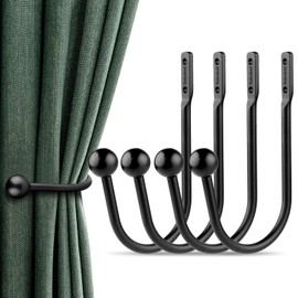 Soportes para Cortinas, 4 Unidades, Soporte para Cortinas de Pared, Ganchos Retro para Ventana para decoración del hogar, Negro Mate