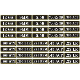 Aolamegs Ammo Can Vinyl Sticker Set Decal Label for Cans Cases Boxes .22 .223 .308 9MM .380 .45 5.56 7.62 12GA 300BLK (40 Pack/10 Varieties)