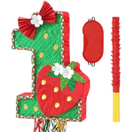 WERNNSAI Berry First Pinata - Sweet One Birthday Party Decorations Strawberry Party Game Number 1 Pinata for Baby Shower Theme Party Favor With Blindfold