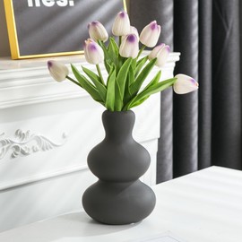 Sowlvenco Grey Ceramic Vases, Boho Decor, Modern Round Vase for Pampas Grass, Neutral Minimalist Decor for Table, Living Room, Shelf