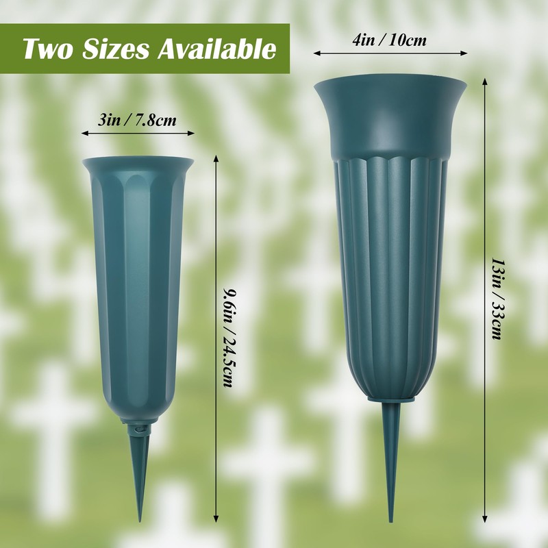 Zhaoyao 8Pcs Cemetery Vases for Grave, 4 Large and 4