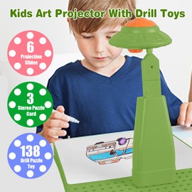 Drawing Projector for Kids - Kids Art Projector With Design And Drill Toys,Projector for Tracing,Art Sketcher Include 48 Projection Image, Color Pen, Construction Toys, for 3+ Year Old Girls & Boys