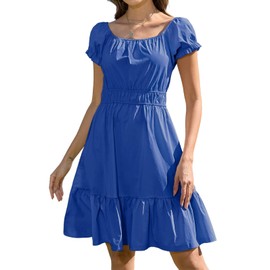 Alaster Queen Royal Blue Casual Summer Dresses for Women 2025 Short Puff Sleeve Smocked Waist Dress with Pockets