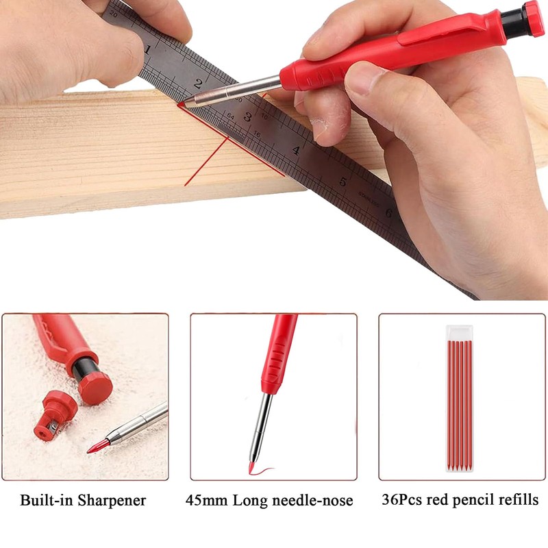 DuDuZui Red Deep Hole Marker Pencil Set, 36 Pencil Leads
