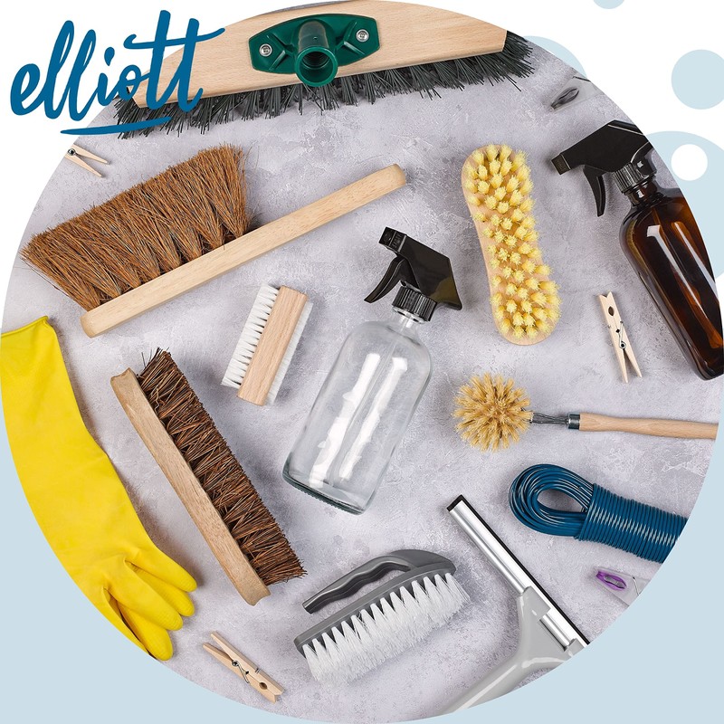 Elliott Iron Shaped Scrubbing Brush with Curved Grip Handle, Durable