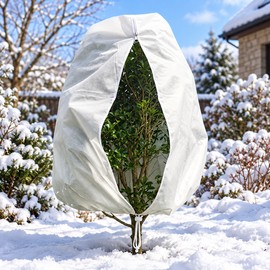 Plant Frost Protection Cover for Shrubs and Potted Plants – Breathable Non-Woven Fabric with Zipper and Drawstring for Winter Garden Care