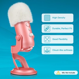 zealsound Microphone Furry Windscreen for Blue Yeti, Microphone Foam Cover with Fur Wind Muff Windscreen K66/Yeti/Yeti X/Blue Yeti Pro/AM8/SoloCast, etc. (White)