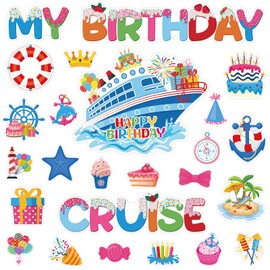 25Pcs Birthday Cruise Door Magnets Decorations, Birthday Cruise Magnets Funny Cruise Ship Door Magnets Magnetic Stickers for Carnival Birthday Cruise Party Cabin Ship Car Fridge Decor