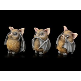 Three Wise Bat Figures - See Nothing, Hear Nothing, See Nothing, Set of 3 Funny Animal Figures, Decorative Items, Hand Painted