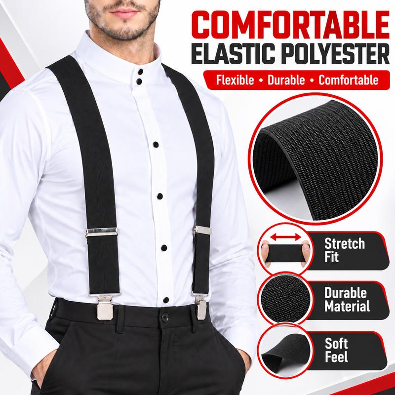 Men’s Heavy-Duty 2-Inch X-Back Suspenders with Adjustable Elastic Straps and