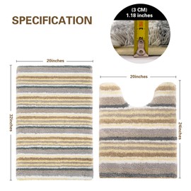 Carvapet Bathroom Rug Mat 2 Piece Set Soft Absorbent Fluffy Microfiber Bath Rug and U-Shape Contoured Toilet Rug Non-Slip Shaggy Machine Wash Bathroom Floor Mat, Yellow Grey White, 20"x24"+20"x32"