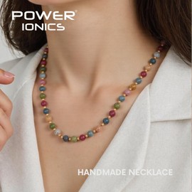 Handmade Natural Stone Choker Necklace for women and Men, Colorful Tourmaline 6mm Beads and Gold Plated 3mm Beads, Stretchable 50cm Magnetic Clasp