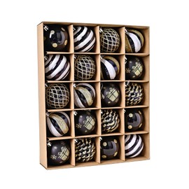 SVNVIOZ Christmas Ball Ornaments, Nordic Style, Set of 20, 2.4 inches (6 cm), Gold, Black, White, Ball, Christmas Tree Decoration, Luxurious, Various Types, Stylish Decoration